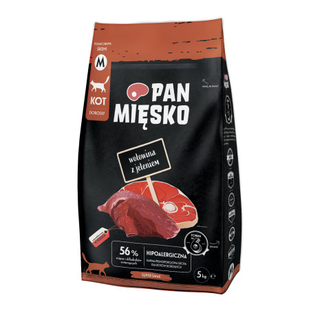 Pan Mięsko Complete Dry Cat Food Beef with Venison (Adult) M Kibble 5kg