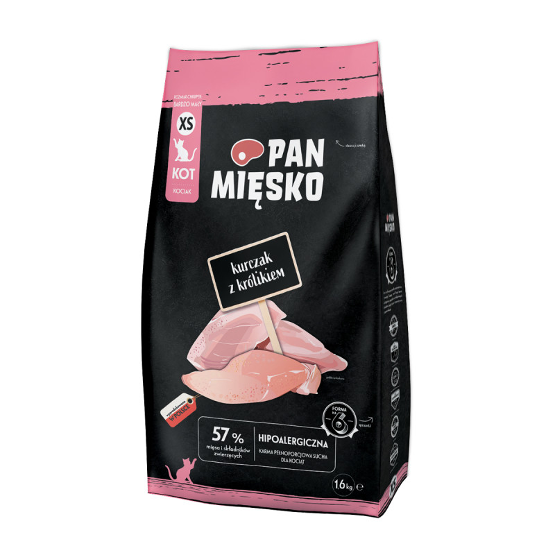 Karma sucha dla kota Pan Mięsko Kurczak z królikiem (kociak) chrupki XS 1,6kg