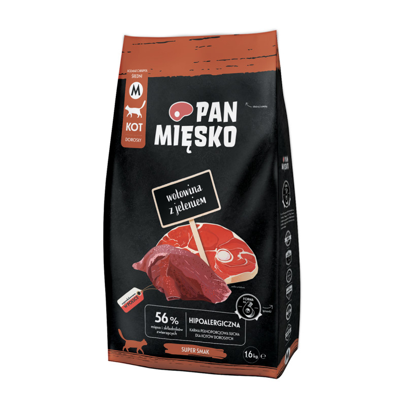 Pan Mięsko Complete Dry Cat Food Beef with Venison (Adult) M Kibble 1.6kg