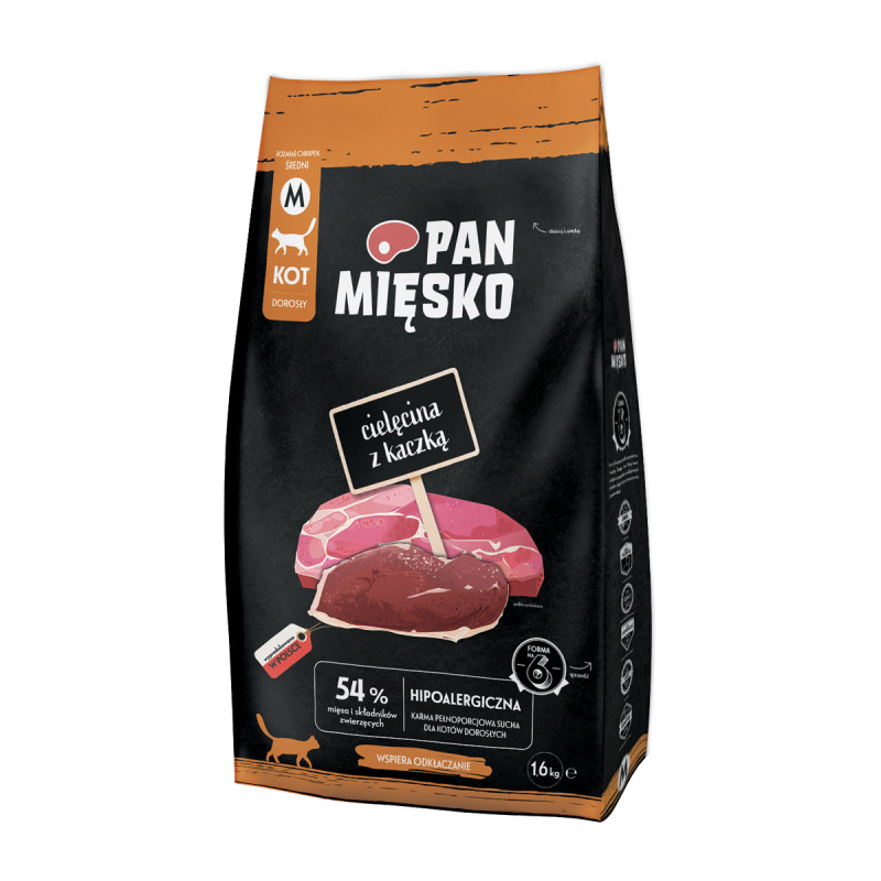 Pan Mięsko Complete Dry Cat Food Veal with Duck (Adult) M Kibble 1.6kg
