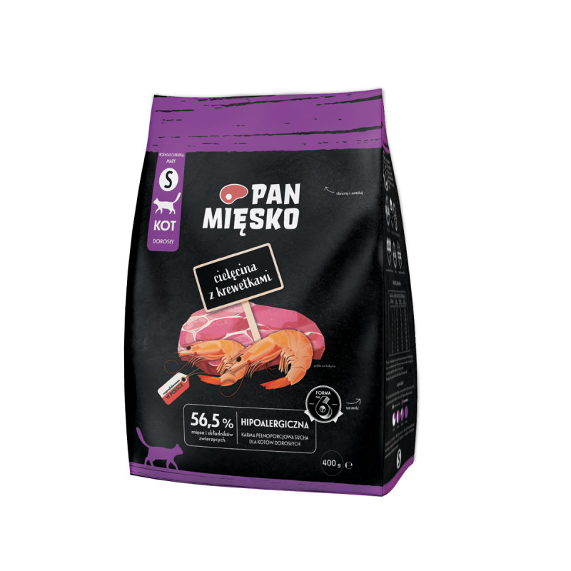 Pan Mięsko Complete Dry Cat Food Veal with Shrimp (Adult) S Kibble 400g