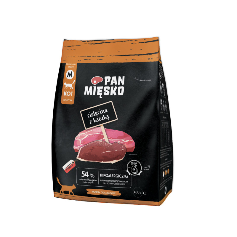 Pan Mięsko Complete Dry Cat Food Veal with Duck (Adult) M Kibble 400g