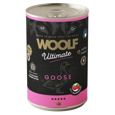 Karma mokra dla psa WOOLF Ultimate Dog Can Goose  Raspberry 400g