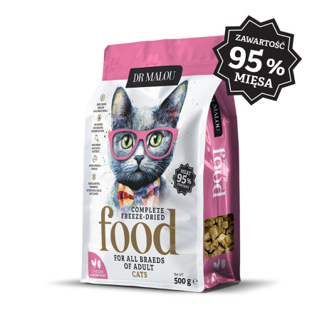Dr Malou Chicken with Chicken Hearts 500 g – Freeze-Dried Complete Cat Food | PupilowaKraina.pl