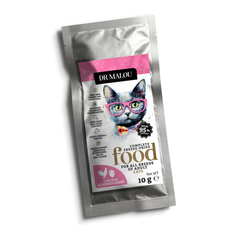 Dr Malou Chicken with Chicken Hearts 10 g – Freeze-Dried Complete Cat Food | PupilowaKraina.pl