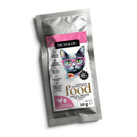 Dr Malou Chicken with Chicken Hearts 10 g – Freeze-Dried Complete Cat Food | PupilowaKraina.pl
