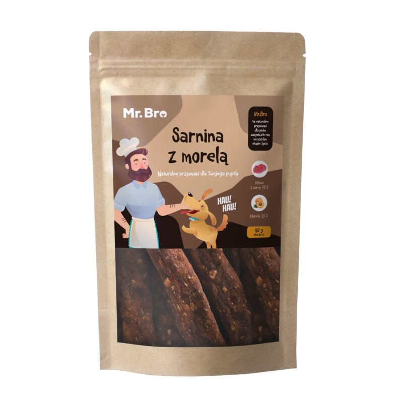 Mr.Bro Strips Sarna z morelą 80 g – naturalny przysmak dla psa