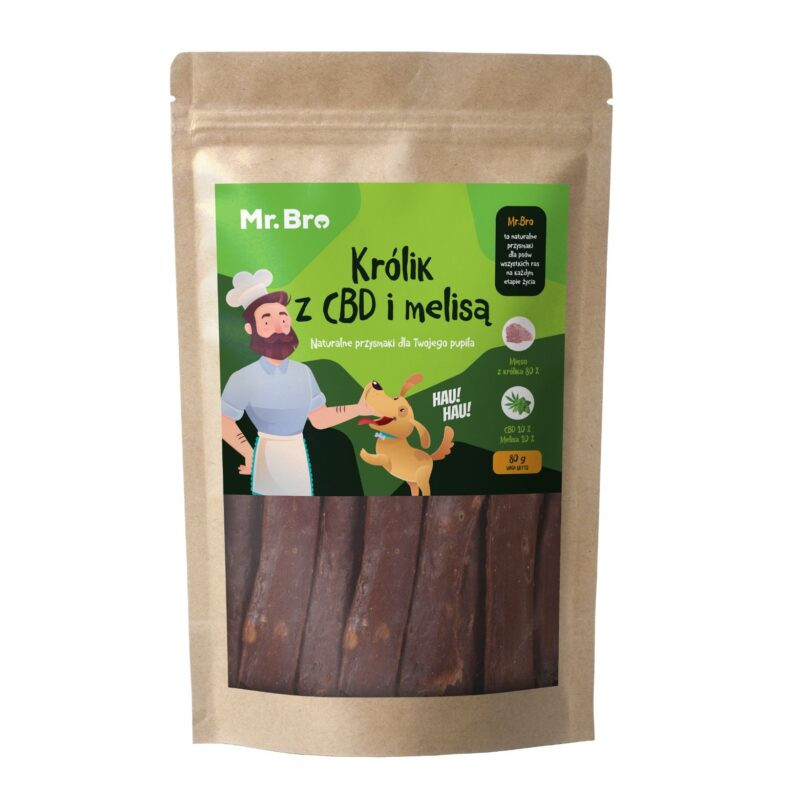 Mr.Bro Strips Królik CBD Melisa 80 g – funkcjonalny przysmak dla psa
