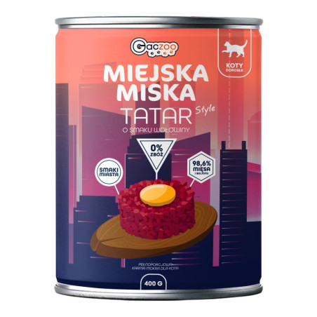 Karma mokra dla kota Gaczoo Miejska Miska Tatar Wołowy 400g