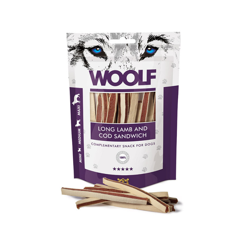 Woolf N Long Lamb and Cod Sandwich Dog Treats 100 g