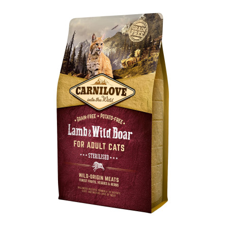 Karma sucha dla kota Carnilove Lamb  Wild Boar Sterilised 2 kg