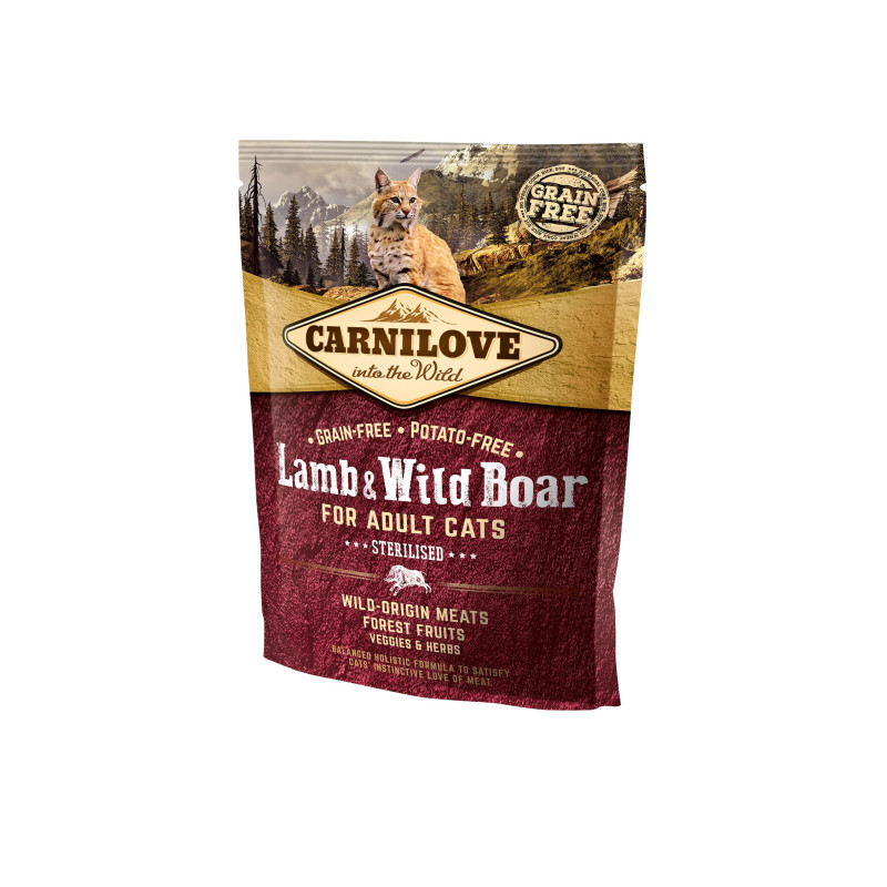 Karma sucha dla kota Carnilove Lamb  Wild Boar Sterilised 0,4 kg