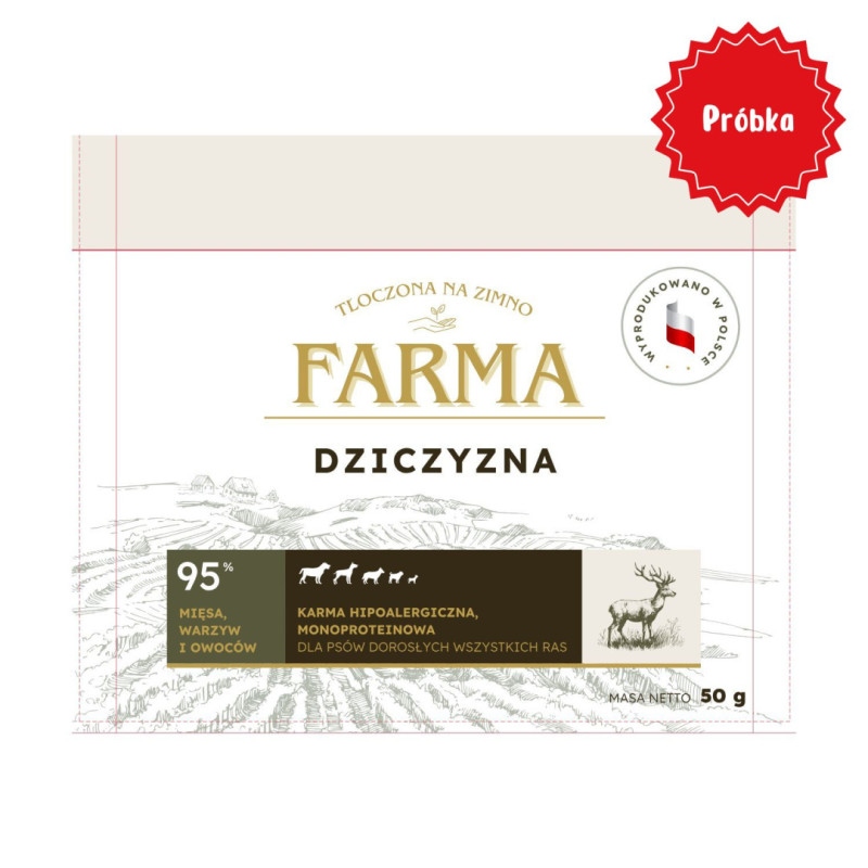Karma sucha dla psa Farma Tłoczona na zimno Dziczyzna 50 g