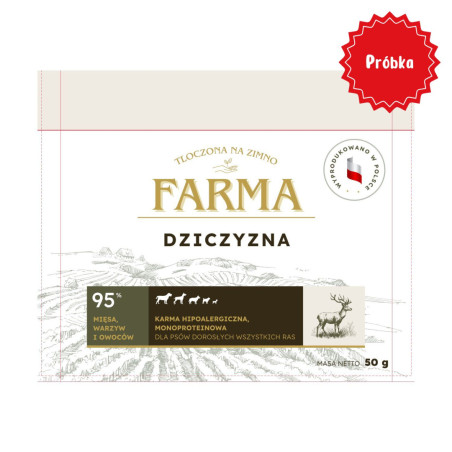 Karma sucha dla psa Farma Tłoczona na zimno Dziczyzna 50 g