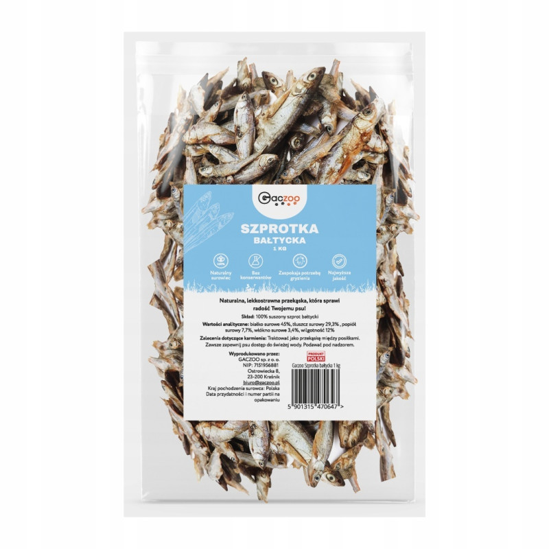 Gaczoo Dried Baltic Sprat Dog Treats 1 kg
