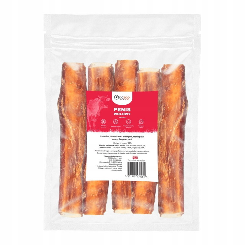 Gaczoo Dried Beef Pizzle Dog Treats 5 pcs