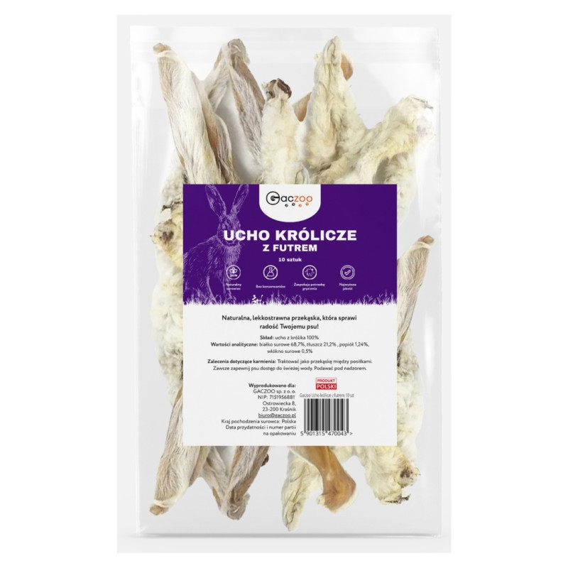 Przysmaki dla psa Gaczoo Ucho królicze z futrem 10 szt.