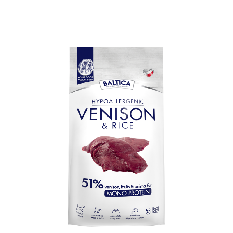 Dry Dog Food BALTICA Nutraceutic Hypoallergenic Venison  Rice M 3kg