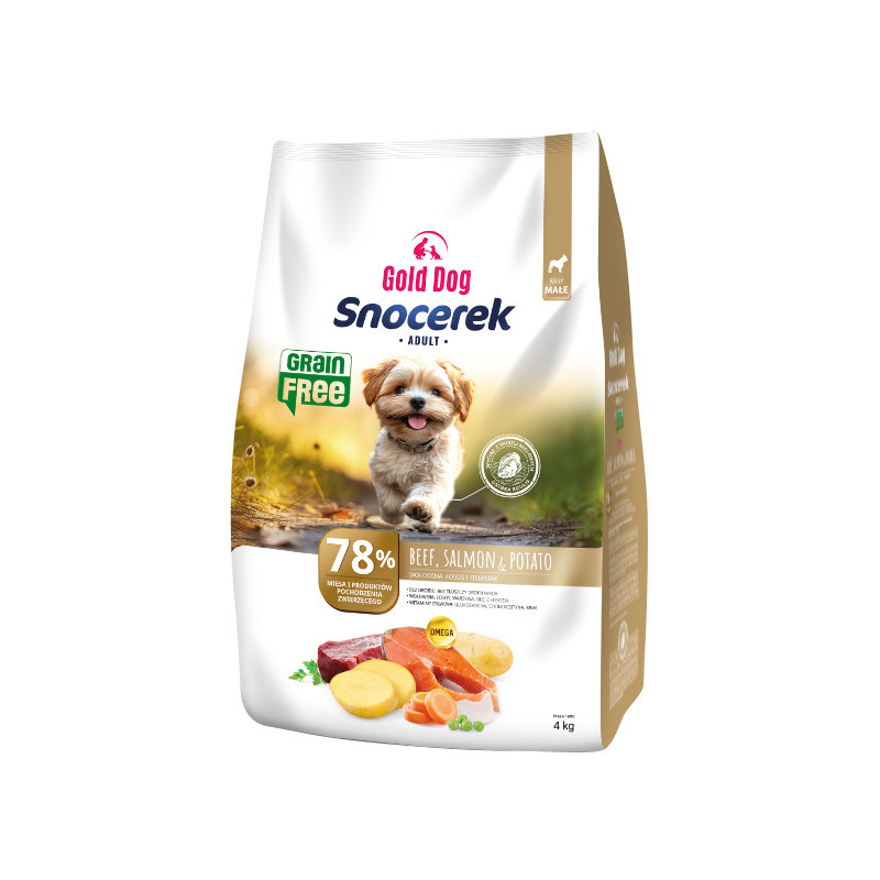 Dry Dog Food Gold Dog Snocerek Grain Free Beef  Salmon, Potato 4kg