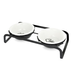 Set of 2 Ceramic Cat Bowls Barry King on Metal Stand 12 cm