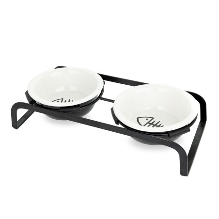 Zestaw 2 misek dla kota Barry King na stojaku metalowym ceramiczne 12 cm