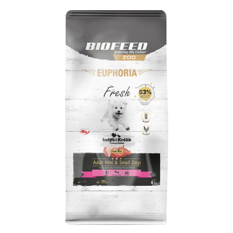 Karma sucha dla psa Biofeed EUPHORIA Fresh Meat Adult Indyk Królik XS/S 8kg