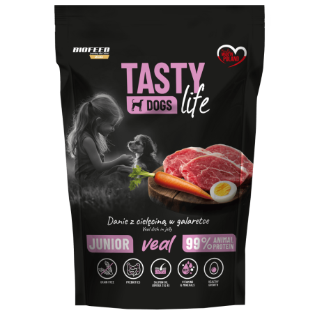 Karma mokra dla psa Biofeed Tasty Dog Life Junior Cielęcina 90% saszetka 500g
