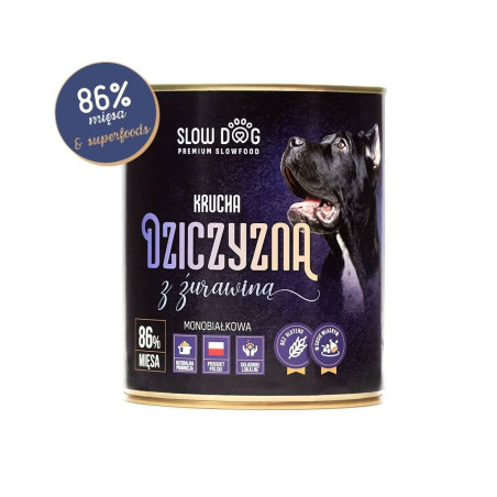 Karma mokra dla psa Slow Dog Krucha dziczyzna z żurawiną 850g