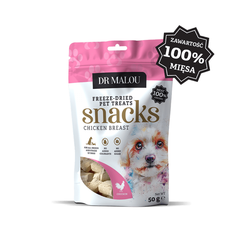Przysmaki dla psa Dr. Malou mięsne kostki 100% piersi z kurczaka 50g