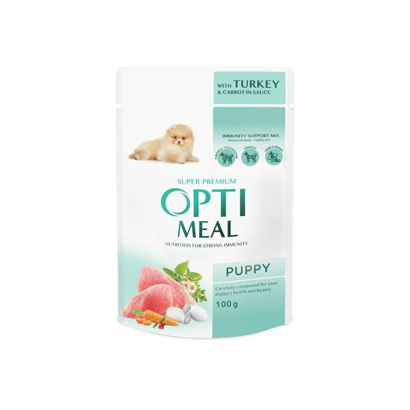 Wet dog food Optimeal Dog Pouch 100g Puppy Turkey Carrot in Sauce