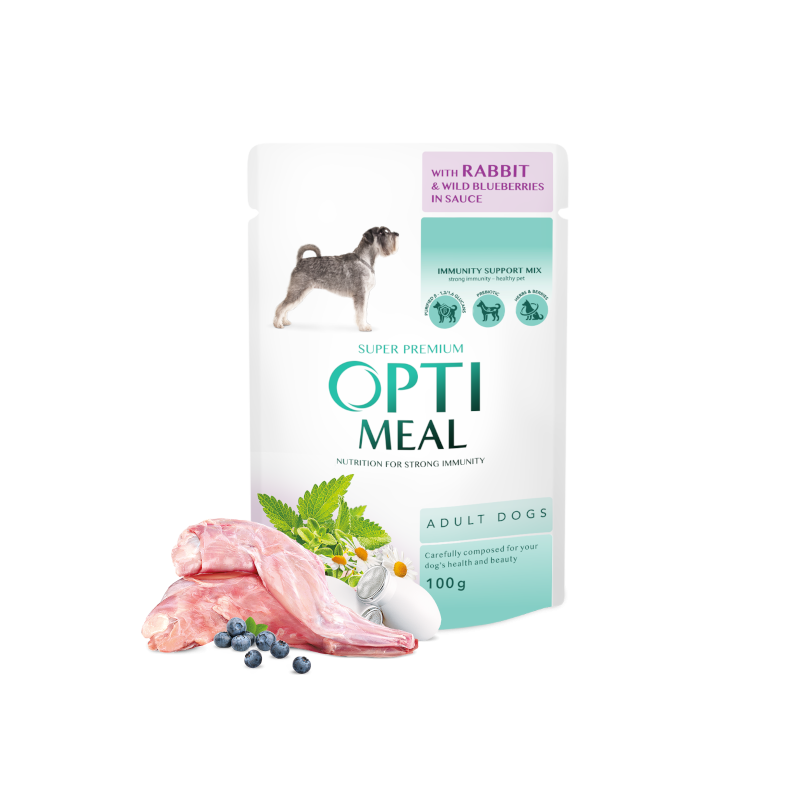 Wet dog food OPTIMEAL PIES pouch 100g Adult Rabbit Berries in gravy
