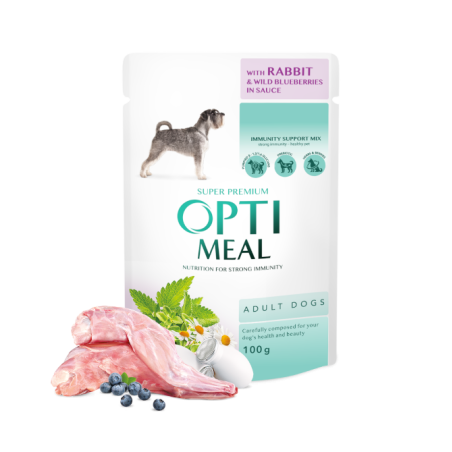 Wet dog food OPTIMEAL PIES pouch 100g Adult Rabbit Berries in gravy