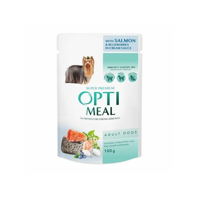 Wet dog food OPTIMEAL PIES pouch 100g Adult Salmon Blueberries in sauce