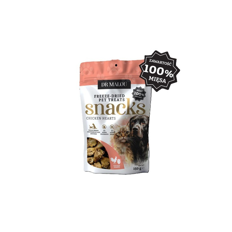 Przysmaki dla psa i kota Dr.Malou Serca kurze liofilizowane 150 g