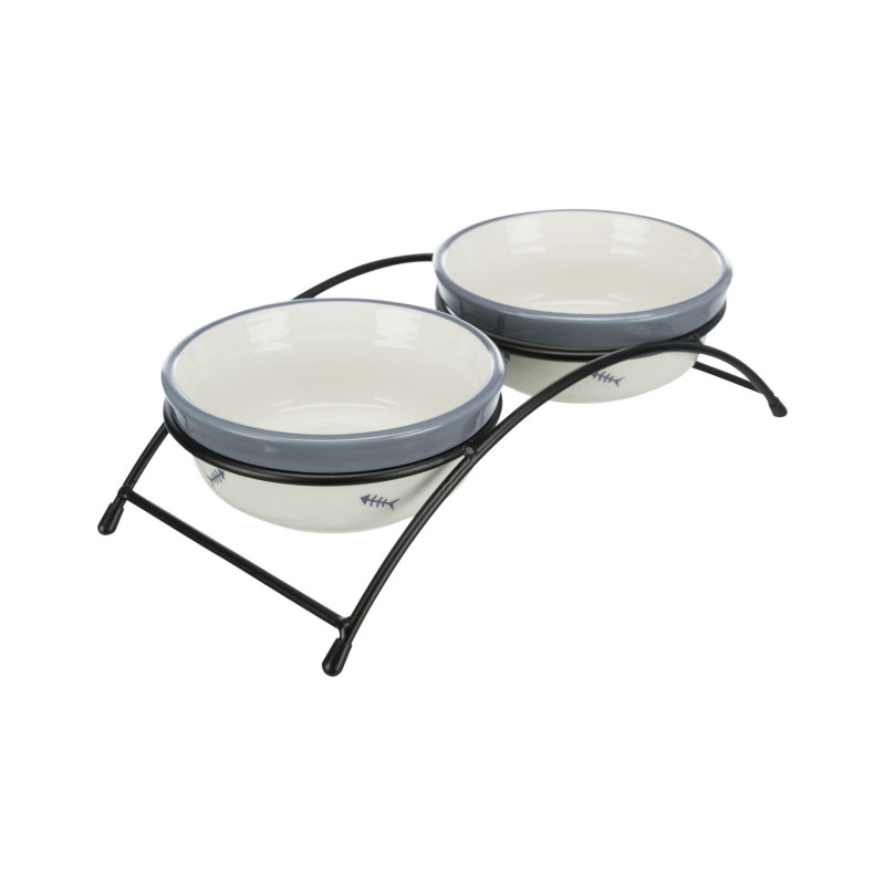Miski ceramiczne Trixie na stojaku 250 ml śr. 12,5 cm biały/szary/niebieski