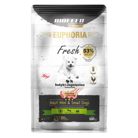 Dry Dog Food Biofeed EUPHORIA Fresh Meat Adult Turkey Lamb XS/S 0.5kg