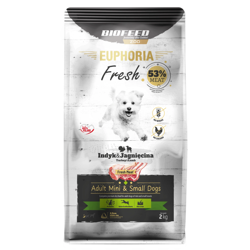 Dry Dog Food Biofeed EUPHORIA Fresh Meat Adult Turkey Lamb XS/S 2kg