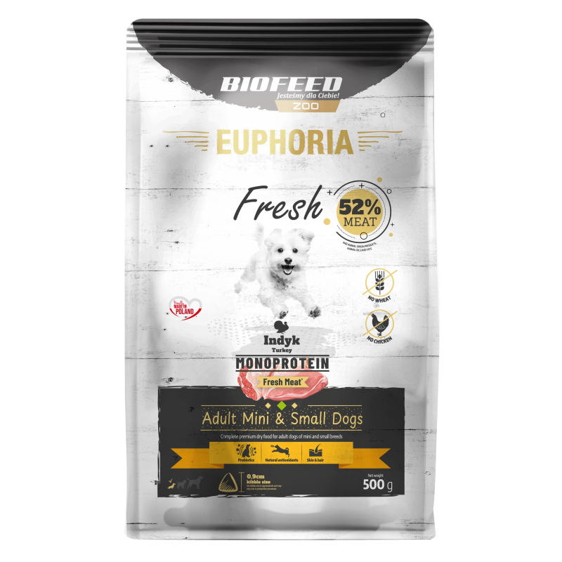 Dry Dog Food Biofeed EUPHORIA Fresh Meat Adult Turkey Mono XS/S 0.5kg