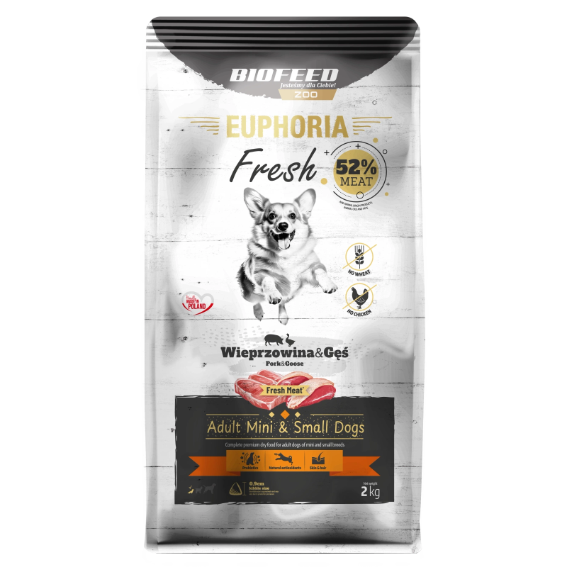 Dry Dog Food Biofeed EUPHORIA Fresh Meat Adult Pork Goose XS/S 2kg