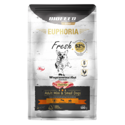 Dry Dog Food Biofeed EUPHORIA Fresh Meat Adult Pork Goose XS/S 0.5kg