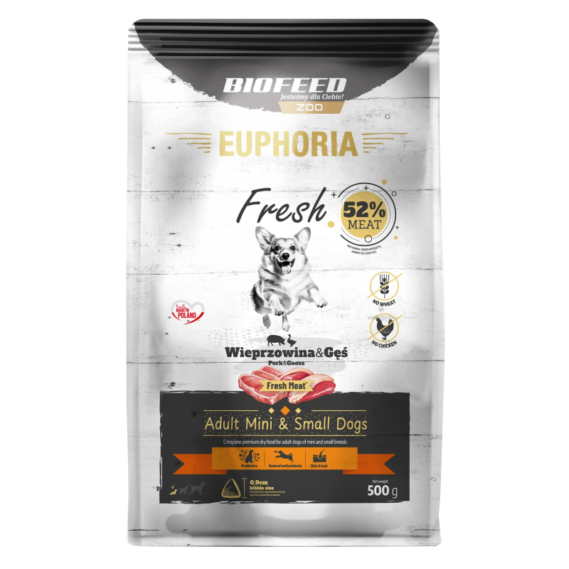 Karma sucha dla psa Biofeed EUPHORIA Fresh Meat Adult Wieprzowina Gęś XS/S 0,5kg
