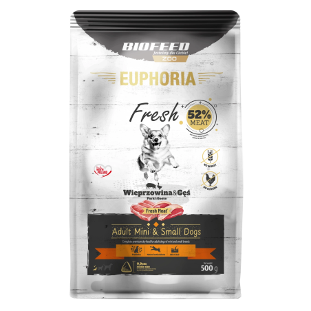 Karma sucha dla psa Biofeed EUPHORIA Fresh Meat Adult Wieprzowina Gęś XS/S 0,5kg