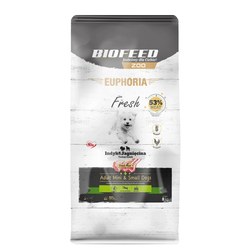 Dry Dog Food Biofeed EUPHORIA Fresh Meat Adult Turkey Lamb XS/S 8kg
