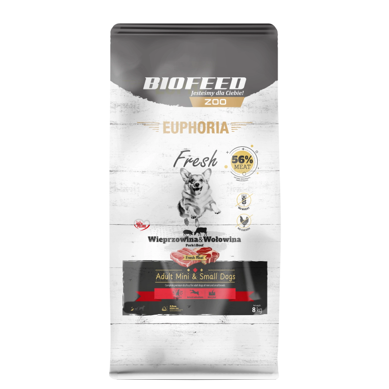 Dry Dog Food Biofeed EUPHORIA Fresh Meat Adult Pork Beef XS/S 8kg