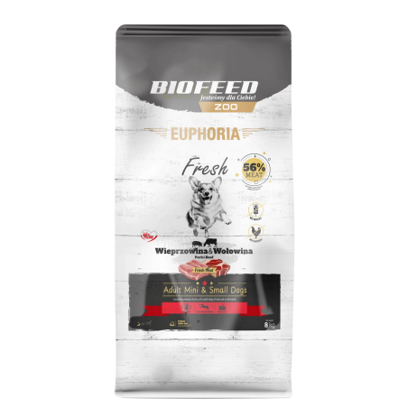 Dry Dog Food Biofeed EUPHORIA Fresh Meat Adult Pork Beef XS/S 8kg
