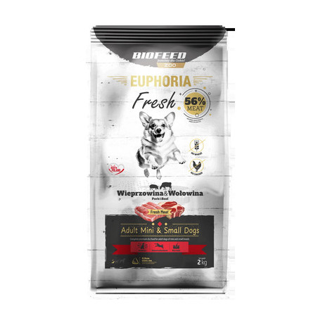 Karma sucha dla psa Biofeed EUPHORIA Fresh Meat Adult Wieprzowina Wołowina XS/S 2kg