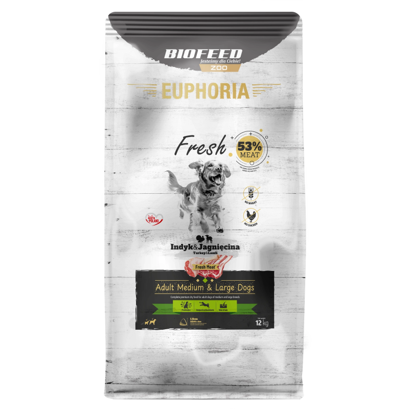 Dry dog food Biofeed EUPHORIA Fresh Meat Adult Turkey/Lamb M/L 12kg