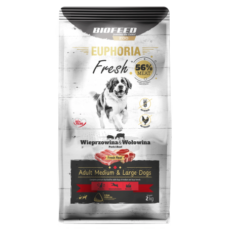 Dry dog food Biofeed EUPHORIA Fresh Meat Adult Pork/Beef M/L 2kg