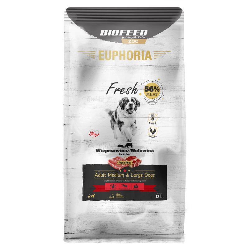 Karma sucha dla psa Biofeed EUPHORIA Fresh Meat Adult Wieprz/Wołow M/L 12kg