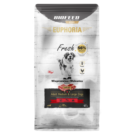 Karma sucha dla psa Biofeed EUPHORIA Fresh Meat Adult Wieprz/Wołow M/L 12kg